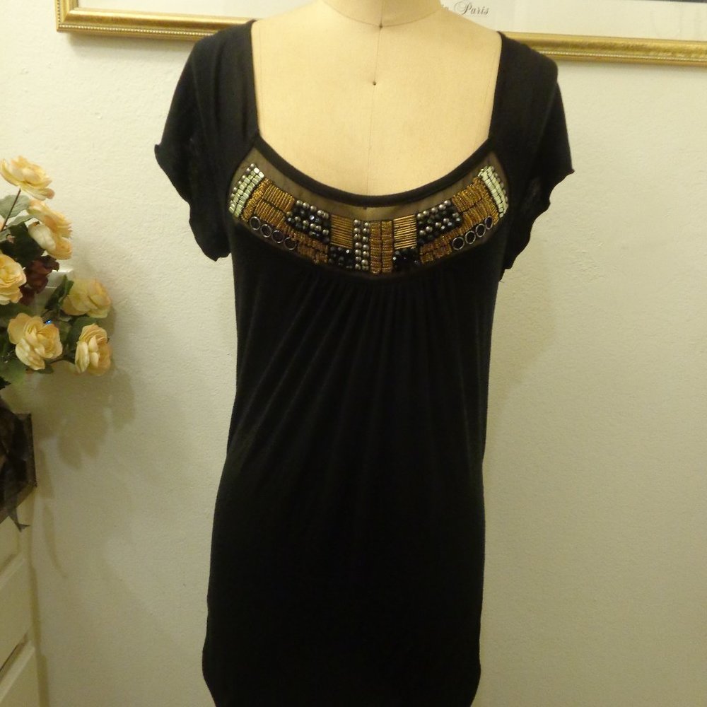 Charlotte Russe Gold Beaded Black Tunic